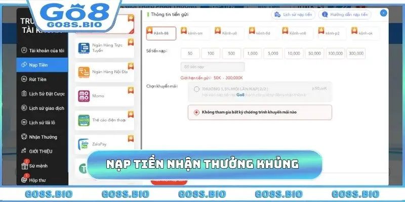 Nạp tiền nhận thưởng khủng
